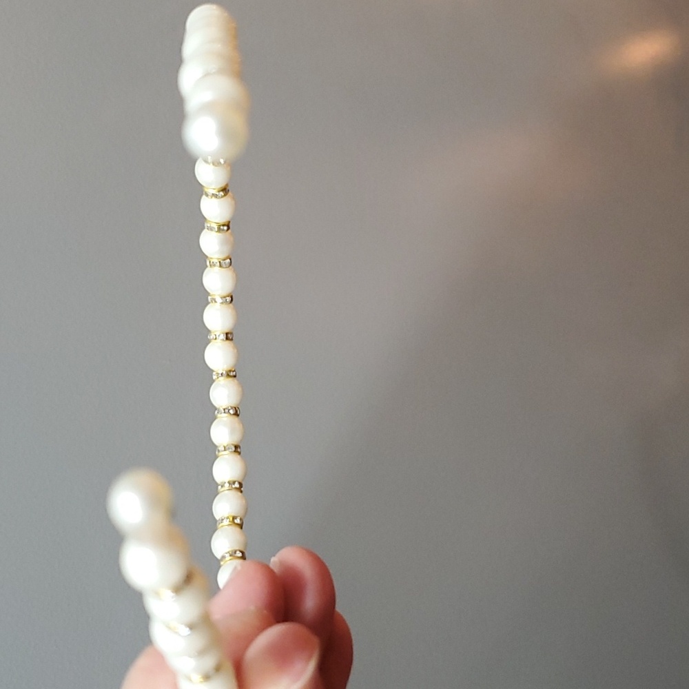 New boutique handmade rhinestone pearl flexible headband white - Picture 5 of 6